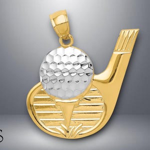 14K Yellow Gold and Rhodium Golf Club and Ball Pendant with Necklace Chain Options