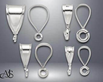 Sterling Silver V Shape Bail with Attached Jump Ring in 7 Sizes