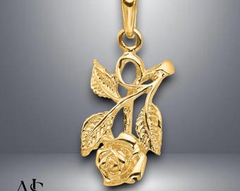 14K Yellow Gold Rose Pendant with Necklace Chain Options