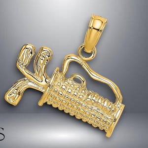 14K Yellow Gold 2-D Textured and Engraved Golf Bag Charm with Necklace Chain Options