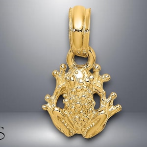 14K Yellow Gold 2-D Textured Miniature Frog Charm with Necklace Chain Options