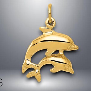 14K Yellow Gold Dolphin Pendant Charm with Necklace Chain Options