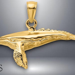 14K Yellow Gold 3-D w/ Textured Underside Humpback Whale Charm with Necklace Chain Options