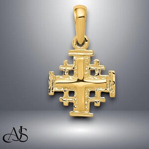 14K Yellow Gold Jerusalem Cross Pendant with Necklace Chain Options