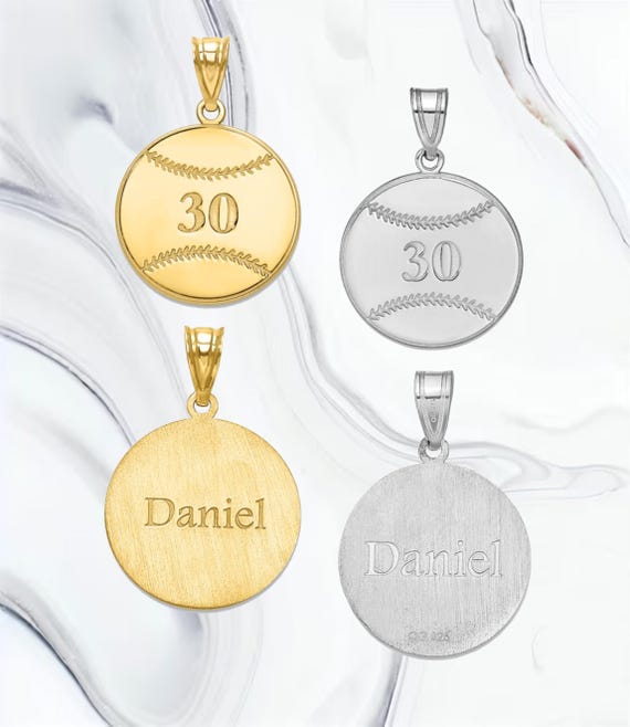 Baseball Softball Number And Name Pendant - Sterling Silver or Solid Gold Baseball Softball Number And Name Pendant - Sterling Silver or Solid Gold