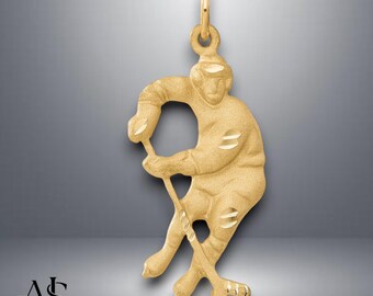 14K Yellow Gold Hockey Player Pendant Charm with Chain Necklace options