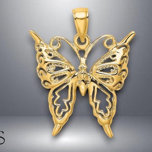 14K Yellow Gold Cut-Out Butterfly Charm with Necklace Chain Options