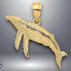 14K Yellow Gold 2-D Textured Whale Charm with Necklace Chain Options