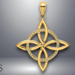 14K Yellow Gold Large Celtic Eternity Knot Charm with Necklace Chain Options