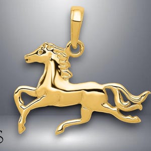 14K Yellow Gold Running Horse Pendant with Necklace Chain Options