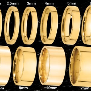 14K Solid Yellow Gold Wedding Bands Flat Comfort Fit Style - FREE Inside Ring Engraving - 2mm 2.5mm 3mm 4mm 5mm 6mm 7mm 8mm 10mm 12mm Widths