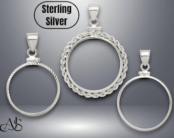 Sterling Silver Coin Bezel Pendants - Screw-top - Plain - Diamond-cut - Rope Border
