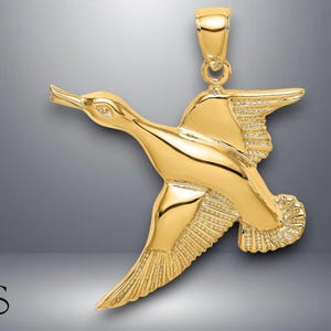 14K Yellow Gold Textured Flying Duck Charm with Necklace Chain Options
