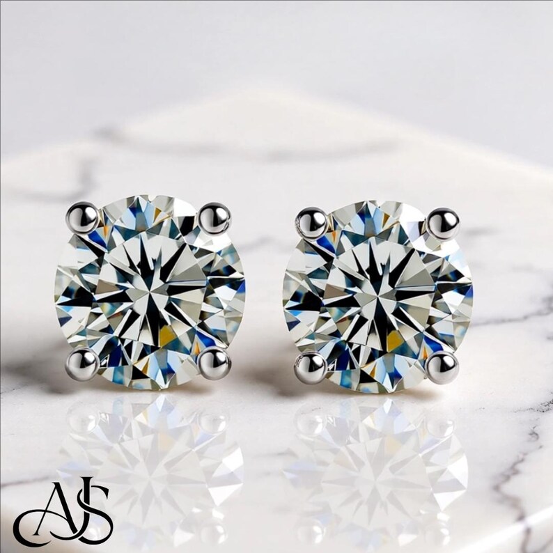 Certified Moissanite Stud Earrings 18K Gold-plated Sterling Silver image 1