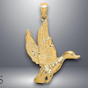 14K Yellow Gold Flying Mallard Duck Charm with Necklace Chain Options