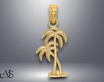 14 kt geelgouden getextureerde dubbele palmboombedel met ketting kettingopties