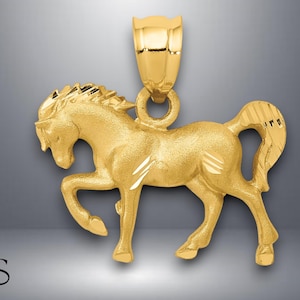 14K Yellow Gold Satin Diamond-cut Horse Pendant with Necklace Chain Options