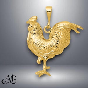 14K Yellow Gold Solid Rooster Chicken Pendant with Necklace Chain Options