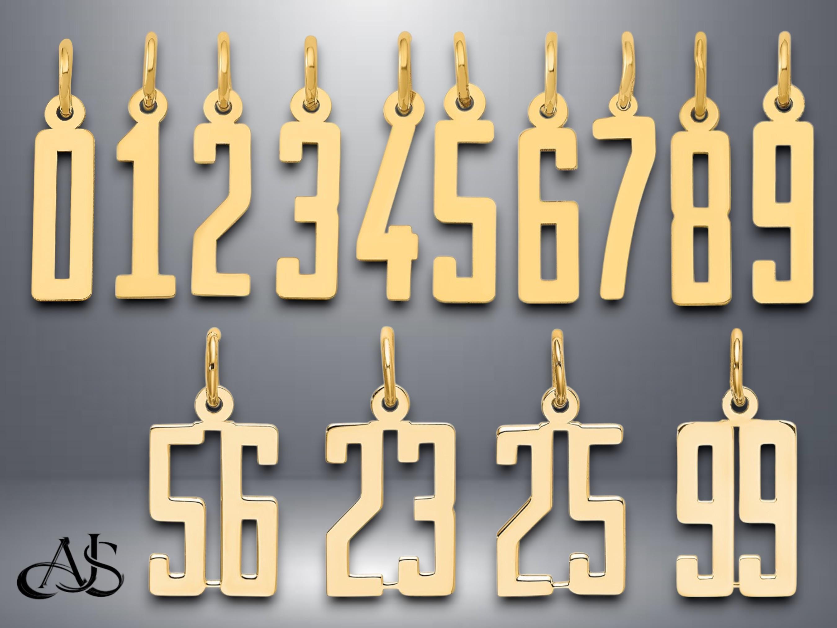 14K Gold Number Pendant: Small Elongated Charm, Single or Double Digit