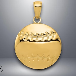 14K Yellow Gold Polished Baseball Charm with Necklace Chain Options