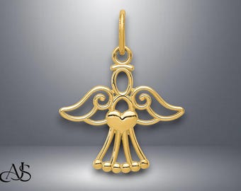 14K Yellow Gold Small Angel with Heart Pendant with Necklace Chain Options