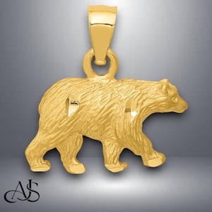 14K Yellow Gold Diamond-cut Bear Pendant with Necklace Chain Options