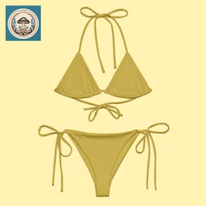 Antique Gold Triangle Bikini Recycled Vintage Golden Two-Piece Swimwear Set UPF 50+ Luxury Beach Vacation