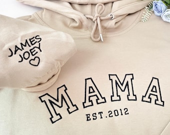 Custom Mama Embroidered Hoodie, Personalized Mom Hoodie With Kids Names, New Mama Outfit, Pregnancy Announcement Clothing, Mothers Day Gifts