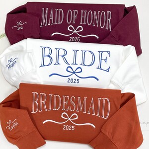 Custom Bride/Bridesmaid/Maid of Honor Embroidered Sweatshirt, Maid of Honor Gift, Bridesmaid Gift, Bachelorette Party Gift, Wedding Gift