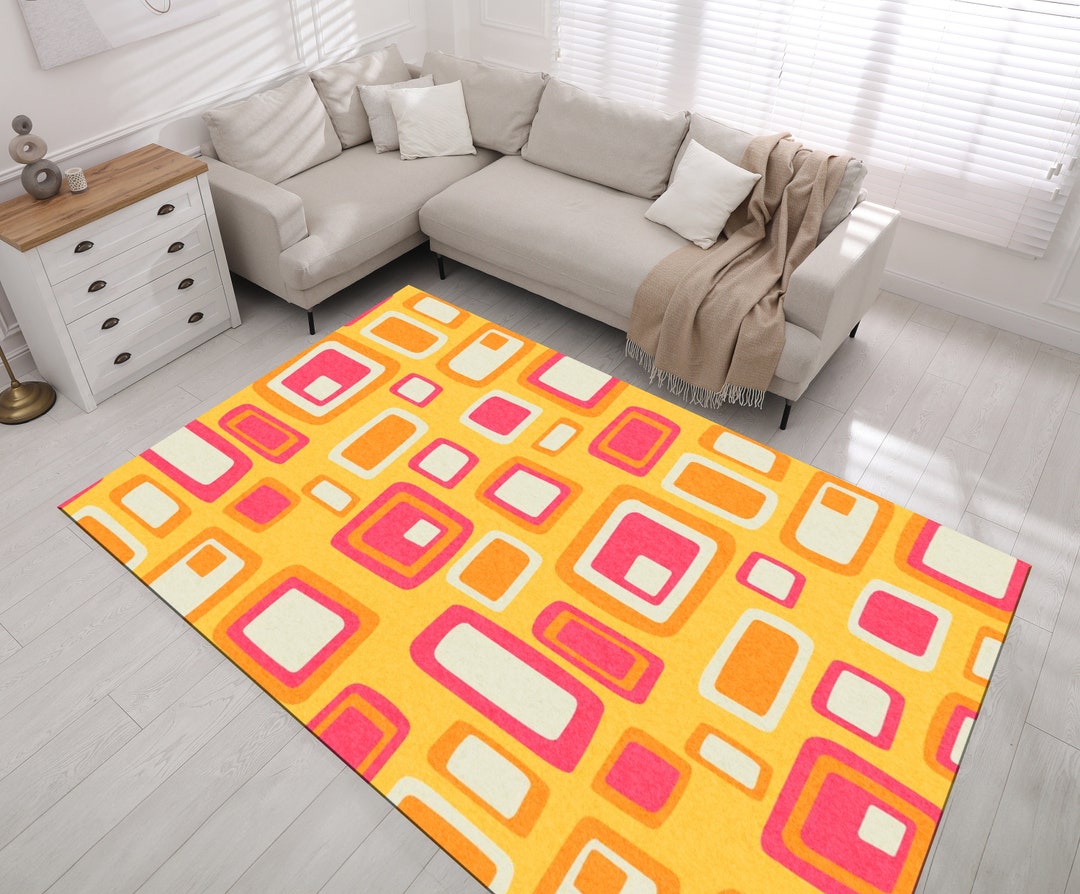 Retro Style Rug, Retro Bath Mat, Vintage Rug, 1970S Rug, Custom Rug ...