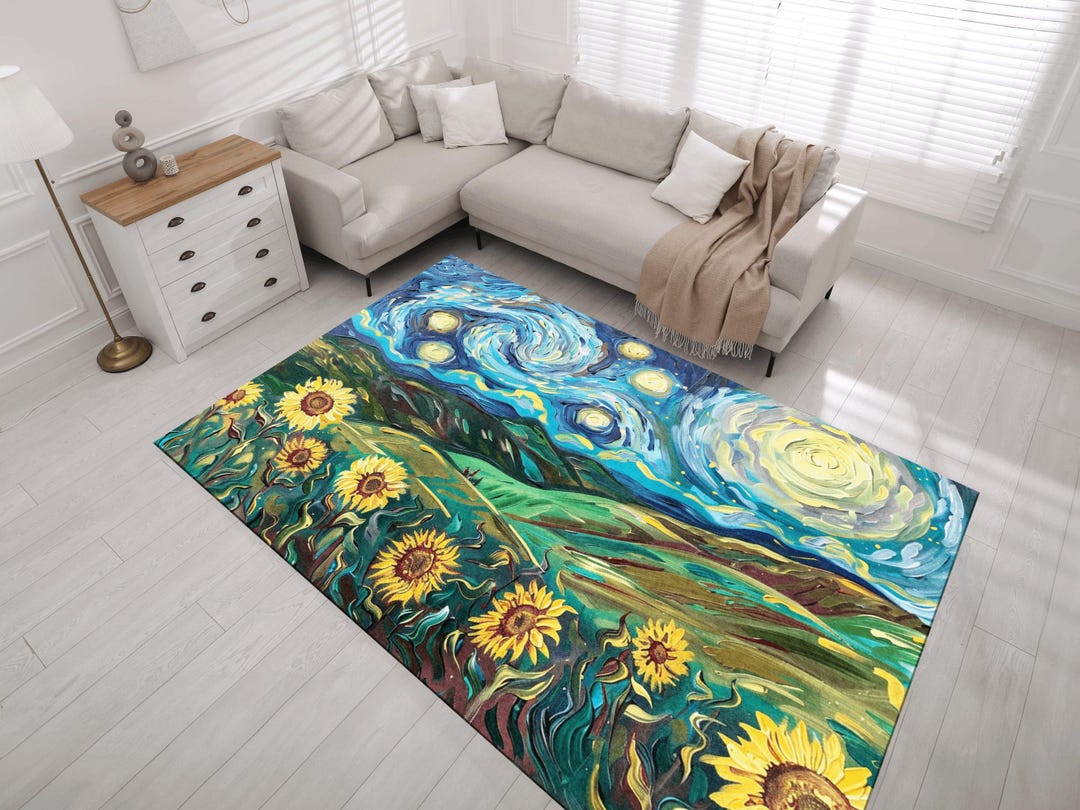 Nature-themed Rug: Abstract Art Rug, Celestial Nature Rug, Colorful Art ...