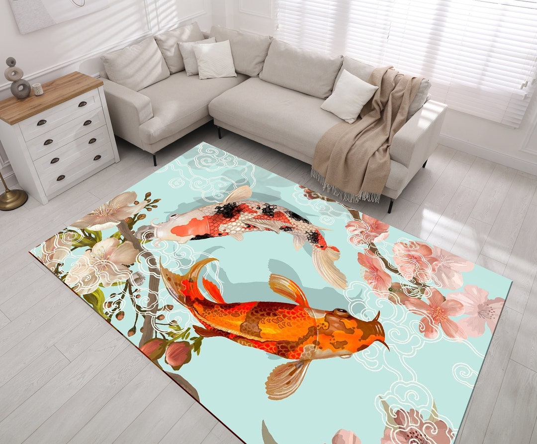 Japanese Patterned Rug Japanese House Rug,japanese Koi Fish Rug,japan Design Rug, Fantastic ...