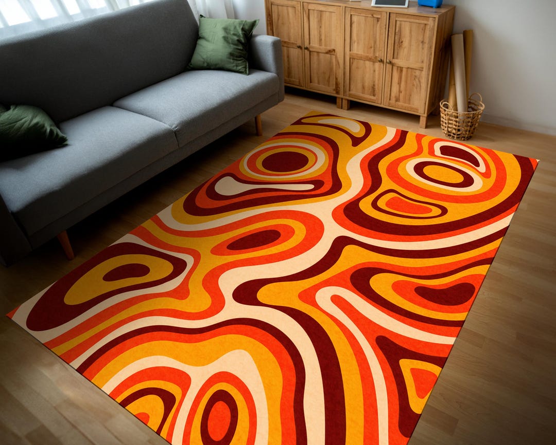 Retro 70s Swirl Rug, Groovy Psychedelic Orange Trippy Rug - Etsy