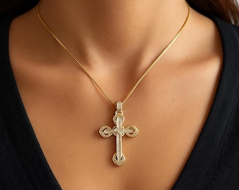Gold Cross Pendant Necklace For Women | 18K Gold Plated Christian Faith Necklace | Dainty Charm Necklace | Trendy Layered Chain Necklace |