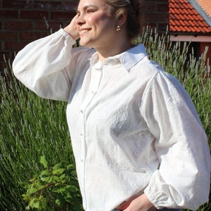 White Eyelet Cotton Blouse | Cotton Embroidered Blouse | Victorian Style Blouse | Embroidered Cotton Shirt | Women&#39;s Button Up Summer Shirt