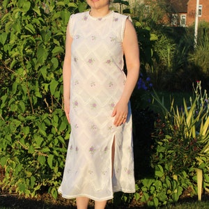 Handmade White Dress | Summer Dress | White Linen Dress | Midi Length Linen Dress | Plus Size Clothing | Embroidered Cotton Dress for Women
