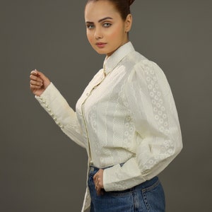 White Eyelet Cotton Blouse | Cotton Embroidered Blouse | Victorian Style Blouse | Embroidered Cotton Shirt | Women&#39;s Button Up Summer Shirt