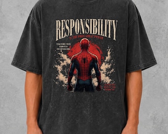Spider-Man Responsibility Shirt, With Great Power Graphic Tee, Vintage Marvel Superhero Design, Classic Retro Comic Book Fan Apparel