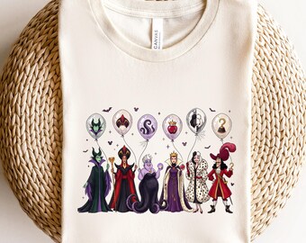 Disney Villains Shirt, Halloween Balloon Graphic Tee, Spooky Season Unisex Shirt, Cute Villain Gift, Women’s Theme Park Vacation Tee