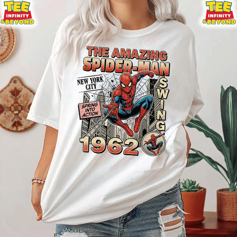 Shirt Marvel The Amazing Spider Man, New York City Spring Into Action 1962 T-shirt, vintage stripboek superheld fan cadeau, Marvel Spider Man T-shirt afbeelding 5