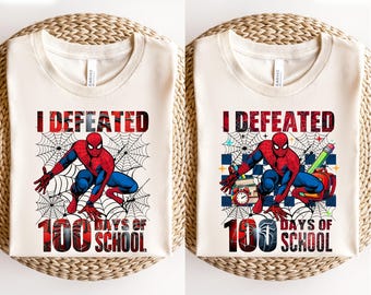 I Defeated 100 Days Of School T-Shirt, Spider Man 100 Days Of School T-Shirt, Superhero Back To School Shirt, Funny Student T-Shirt For Kids