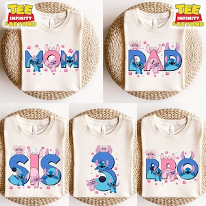 Disney Lilo & Stitch Family T-Shirt, Disney Stitch Family Members Shirt, Custom Stitch Mama Dada Mini Shirt, Lilo Stitch Movie Family Tees