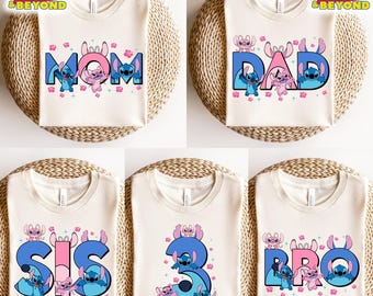 Camiseta familiar de Disney Lilo & Stitch, camiseta de los miembros de la familia de Disney Stitch, mini camiseta personalizada de Stitch Mama Dada, camisetas familiares de la película Lilo Stitch