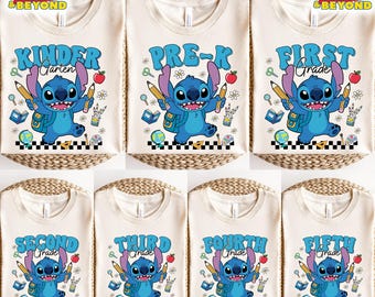 Stitch Back To School Disney T-Shirt, Disney Stitch Grade Level Tee Kindergarten To 5th Grade, Stitch Student Gift, Funny Stitch School Tee