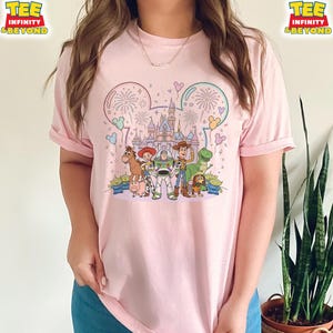 Toy Story Castle T-Shirt, Disney Pixar Toy Story Tee, Disney Vacation Matching Tee, Disney Magic Castle With Fireworks Mickey Balloons Shirt image 8