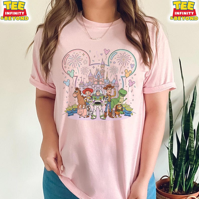Toy Story Castle T-Shirt, Disney Pixar Toy Story Tee, Disney Vacation Matching Tee, Disney Magic Castle With Fireworks Mickey Balloons Shirt image 8
