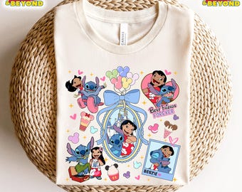 Koszulka Coquette Bows Lilo i Stitch, Koszulka Disney Stitch, Koszulka Magic Kingdom, Koszulka Disneyland, Dziewczęce damskie kolory Disney Trip Comfort