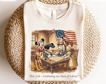 Mickey And Friends 1776 Independence Day T-Shirt, American Flag Scene Est 1776 Celebrating 250 Years Of Liberty Tee, Disney 250 Years Shirt
