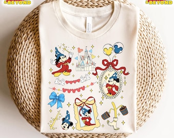 Camiseta retro de la película Fantasía de Disney con lazo y cuentas, camiseta del Hechicero de Fantasía, camiseta familiar a juego de Disneyland, camiseta del parque temático WDW Epcot