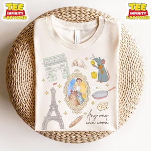 Anyone Can Cook T-Shirt, Disney Ratatouille Little Chef Remy Linguini Tee, Paris Foodie Graphic Tee, French Aesthetic T-Shirt